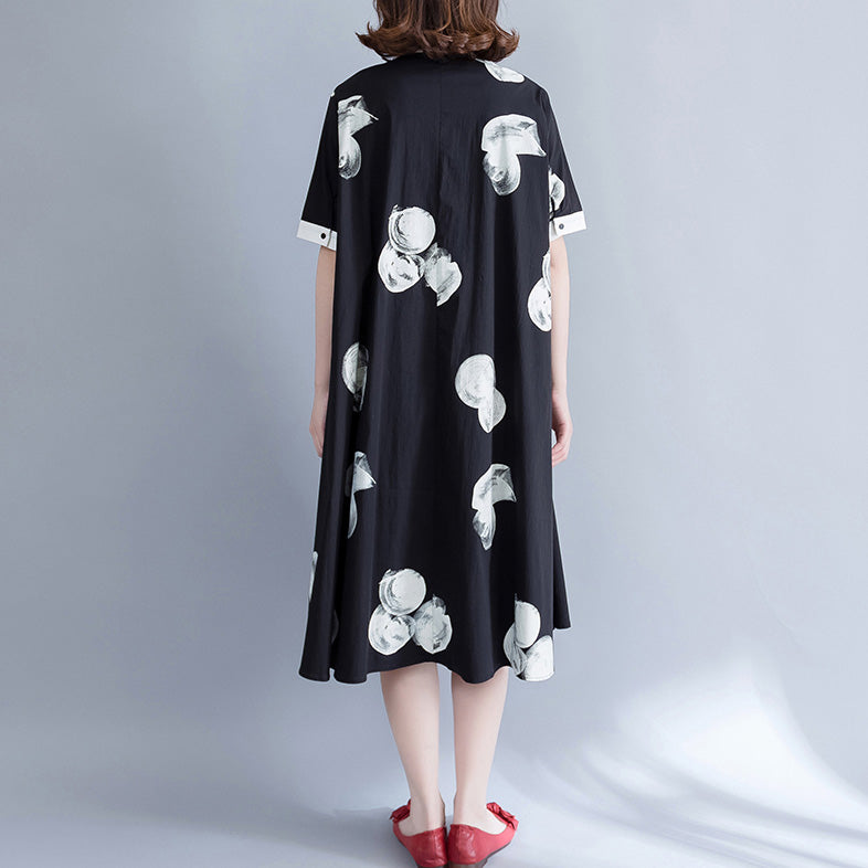 Markenkleidung Plus Size Longshirt Tops Schwarz Weiß Bedruckte Baumwollblusen