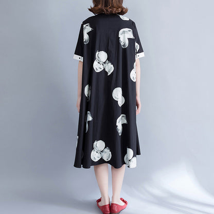 Markenkleidung Plus Size Longshirt Tops Schwarz Weiß Bedruckte Baumwollblusen