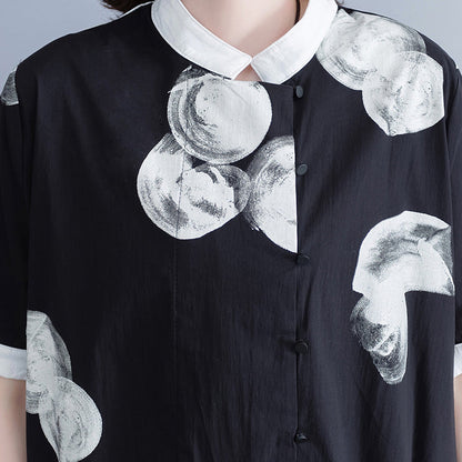Markenkleidung Plus Size Longshirt Tops Schwarz Weiß Bedruckte Baumwollblusen