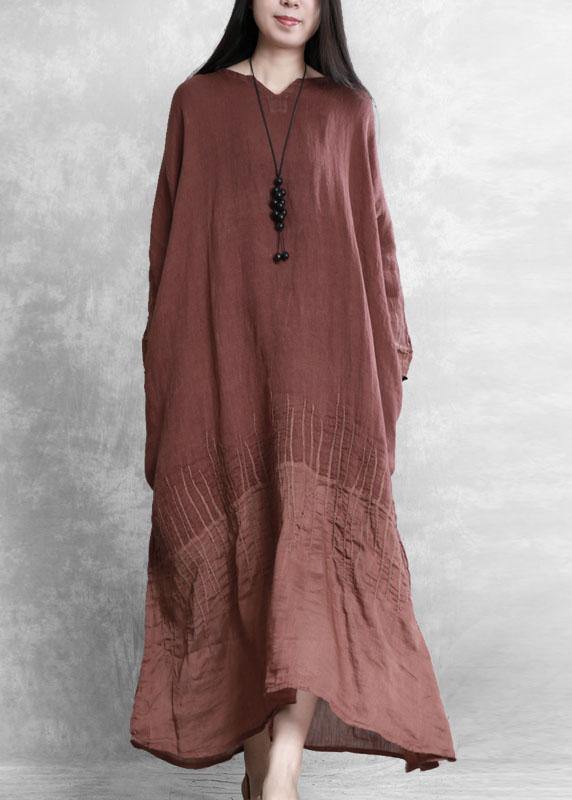 Brand set dress retro chocolate long skirt new loose robe - SooLinen
