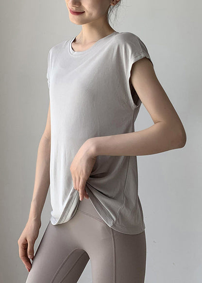 Brief Blackish Green O-Neck Wrinkled Solid Short Sleeve Yoga Top