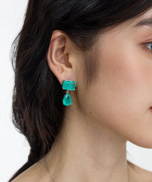 Brief Blue Copper Overgild Gem Stone Square Water Droplet Drop Earrings