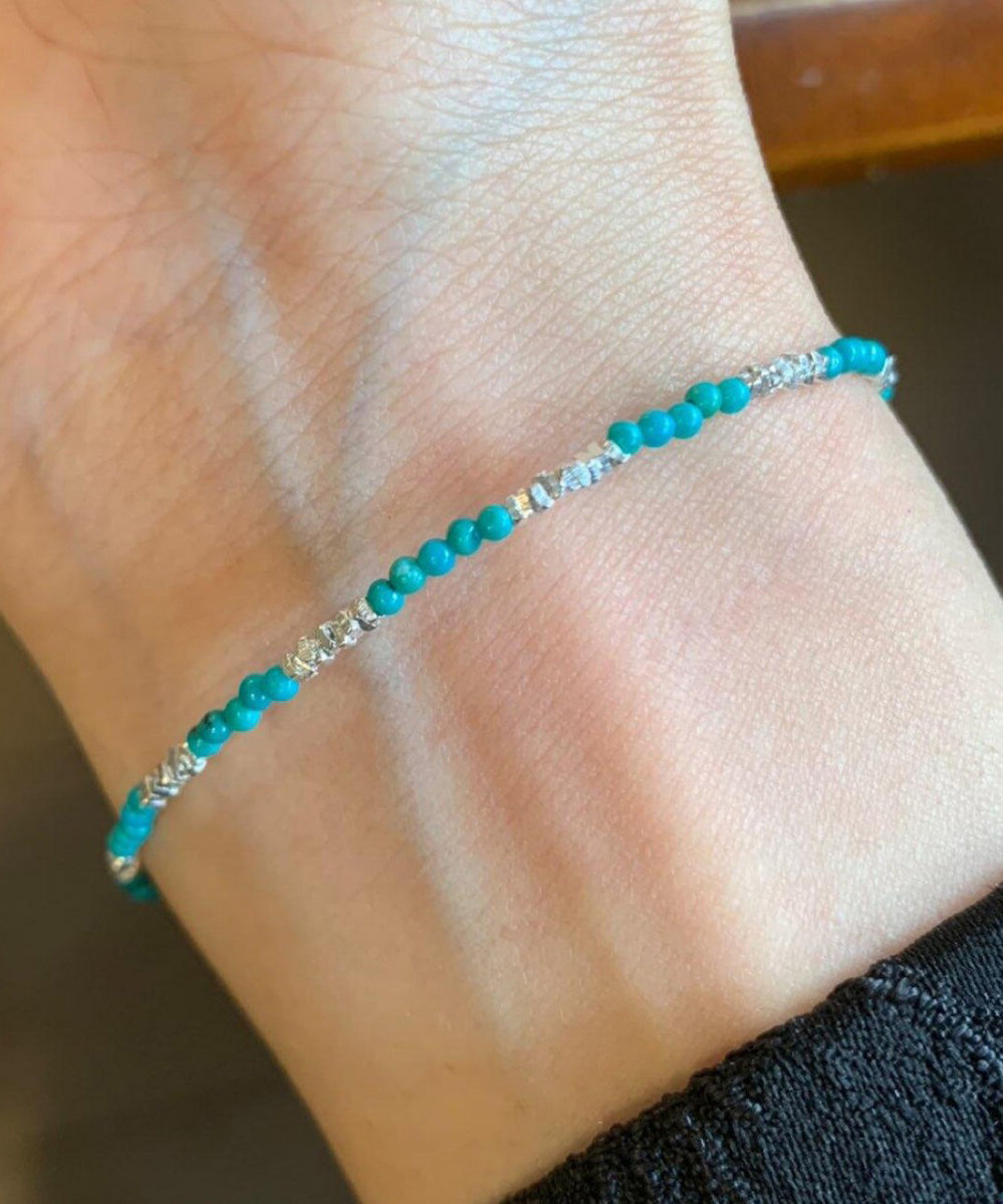 Brief Blue Sterling Silver Alloy Turquoise Broken Silver Charm Bracelet