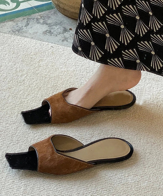 Kurze Kamelfarbene Peep-Toe-Zehensandalen aus Kunstleder