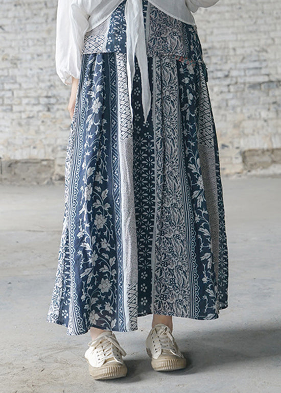 Kurze Colorblock elastische Taille Tasche Druck Leinen Röcke Frühling