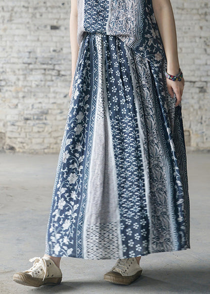 Kurze Colorblock elastische Taille Tasche Druck Leinen Röcke Frühling