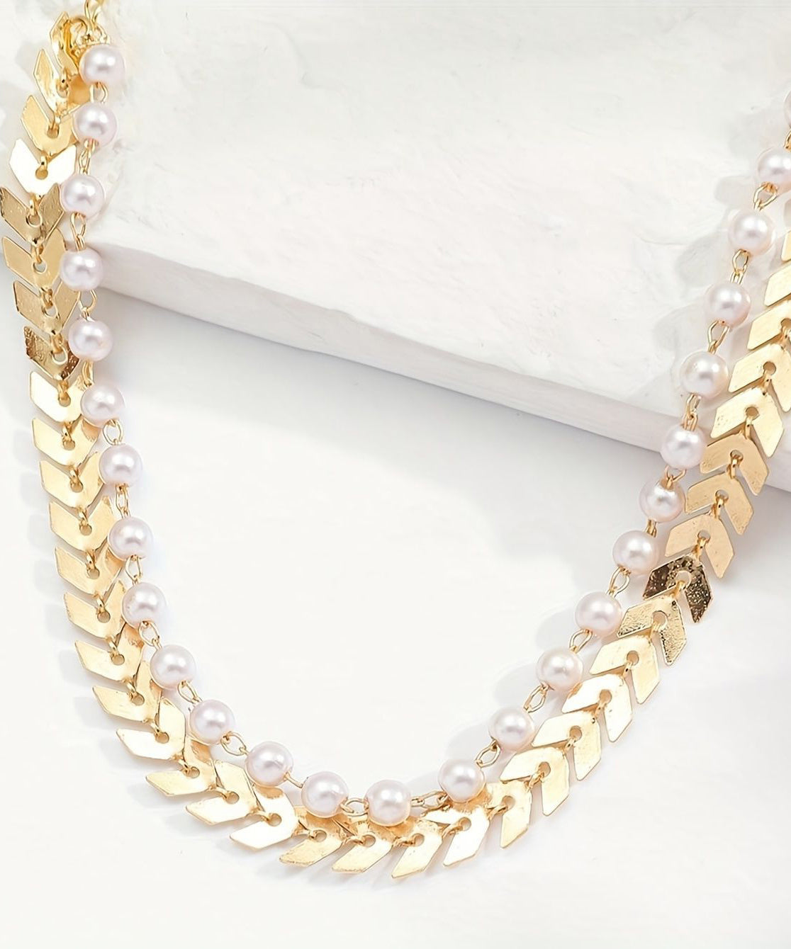 Kurze, gold-kupferlegierungsfarbene, doppellagige Quasten-Fußkettchen mit Perlen