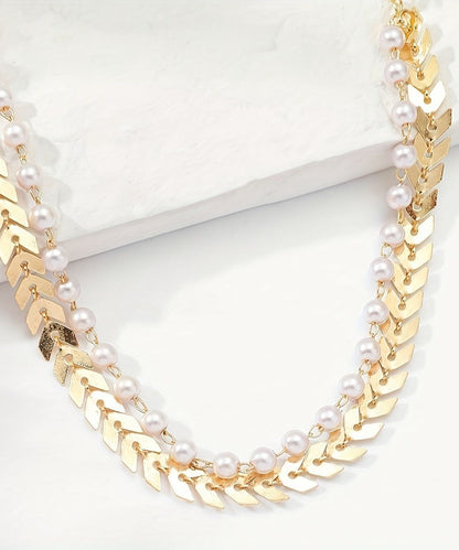 Kurze, gold-kupferlegierungsfarbene, doppellagige Quasten-Fußkettchen mit Perlen