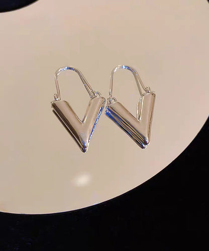 Brief Gold Metal Alloy V-Shaped Hoop Earrings