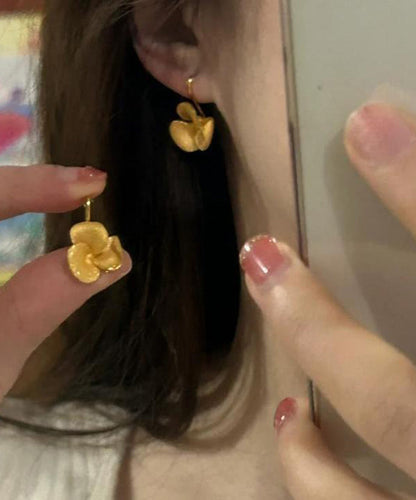 Brief Gold Sterling Silver Overgild Floral Stud Earrings