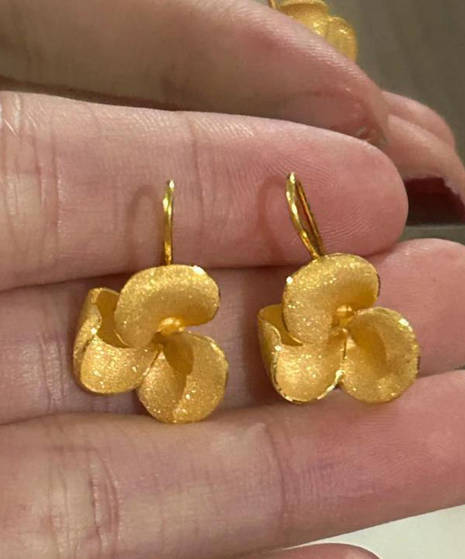 Brief Gold Sterling Silver Overgild Floral Stud Earrings