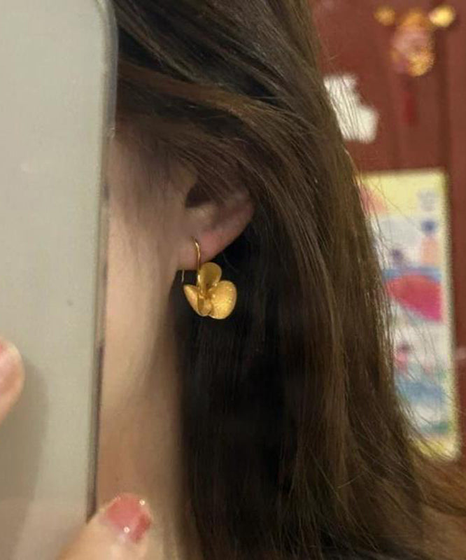 Brief Gold Sterling Silver Overgild Floral Stud Earrings