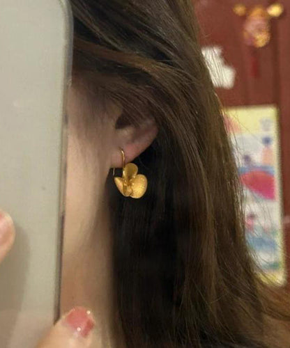 Brief Gold Sterling Silver Overgild Floral Stud Earrings