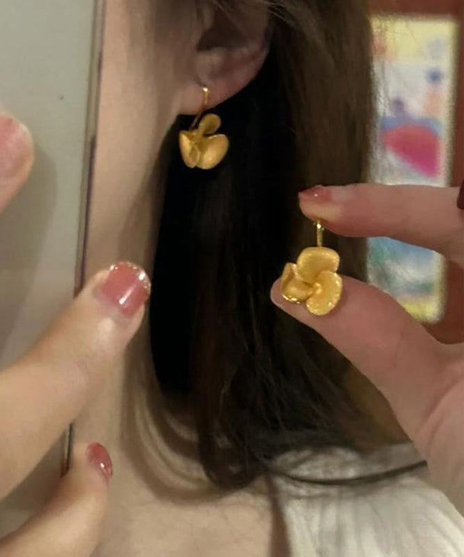 Brief Gold Sterling Silver Overgild Floral Stud Earrings
