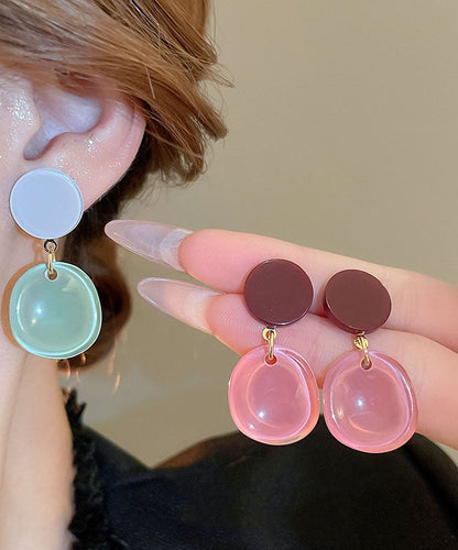 Brief Pink Sterling Silver Alloy Resin Drop Earrings