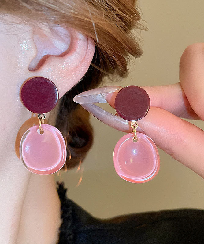 Brief Pink Sterling Silver Alloy Resin Drop Earrings