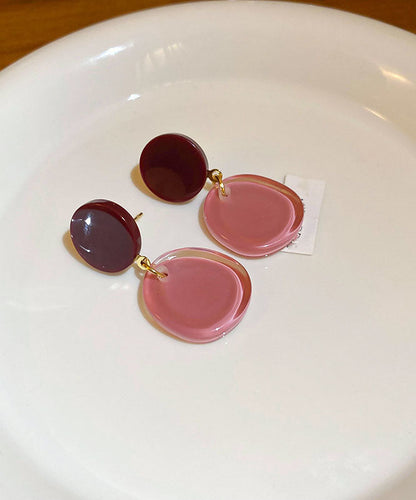 Brief Pink Sterling Silver Alloy Resin Drop Earrings