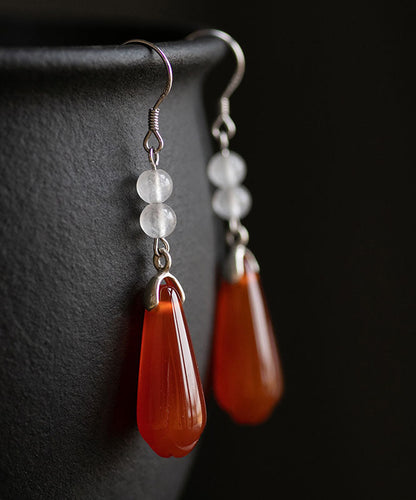 Pendientes colgantes con flor de magnolia y calcedonia rosa en plata de ley