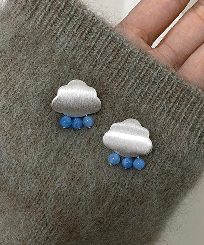 Brief Silk Alloy Cloud Mass Raindrops Tassel Stud Earrings