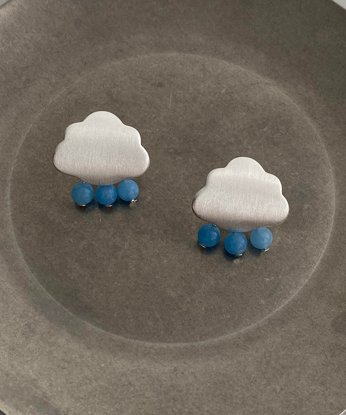 Brief Silk Alloy Cloud Mass Raindrops Tassel Stud Earrings