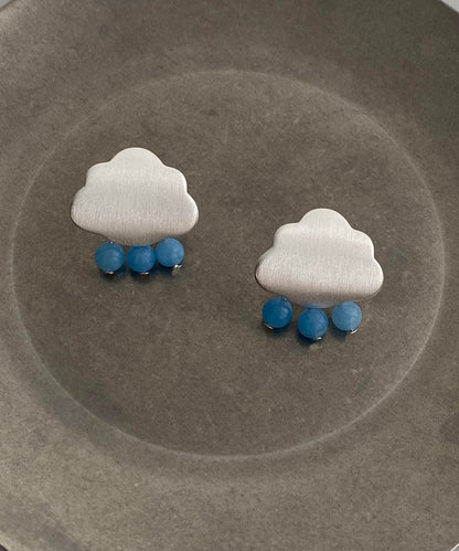 Brief Silk Alloy Cloud Mass Raindrops Tassel Stud Earrings