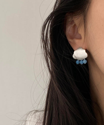 Brief Silk Alloy Cloud Mass Raindrops Tassel Stud Earrings