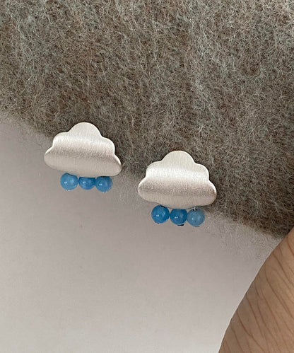 Brief Silk Alloy Cloud Mass Raindrops Tassel Stud Earrings