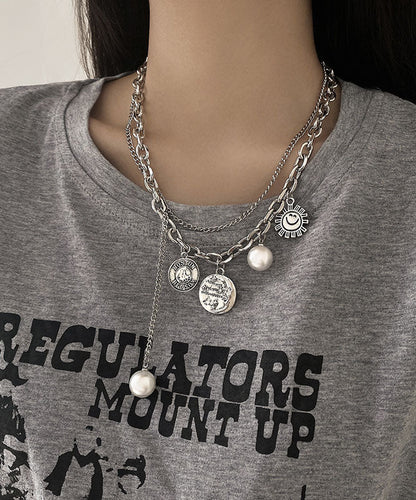 Collar de lazo con cara sonriente y perlas de aleación de seda