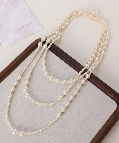 Brief White Alloy Layered Pearl Beading Sweaters Gratuated Bead Necklace