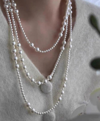 Brief White Alloy Layered Pearl Beading Sweaters Gratuated Bead Necklace