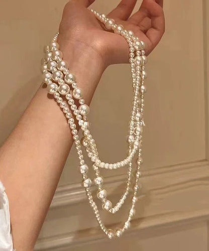 Brief White Alloy Layered Pearl Beading Sweaters Gratuated Bead Necklace