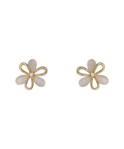 Brief White Copper Alloy Hollow Out Floral Stud Earrings