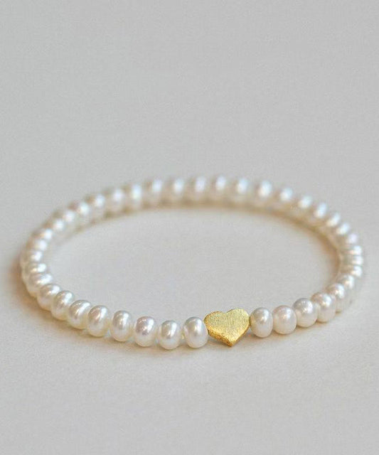 Brief White Copper Alloy Love Pearl Chain Bracelet