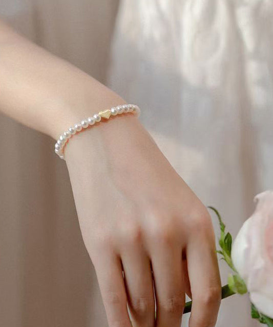Brief White Copper Alloy Love Pearl Chain Bracelet