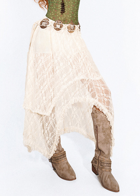 Brief White Hollow Out Lace A Line Skirt Summer
