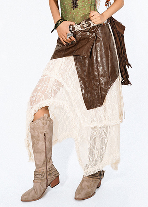 Brief White Hollow Out Lace A Line Skirt Summer