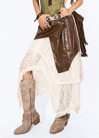 Brief White Hollow Out Lace A Line Skirt Summer