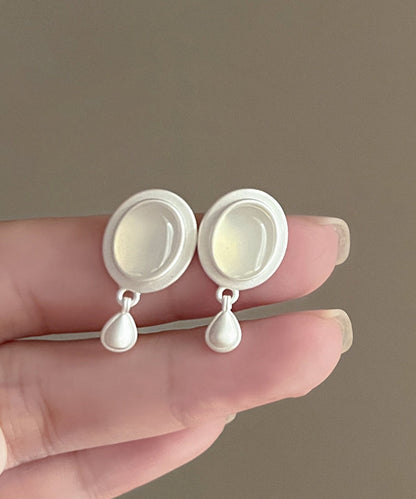 Brief White Metal Water Drop Tassel Drop Earrings