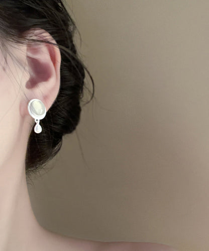 Brief White Metal Water Drop Tassel Drop Earrings