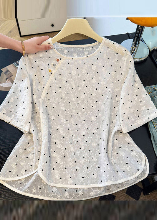 Brief White Print Low High Design Top Short Sleeve