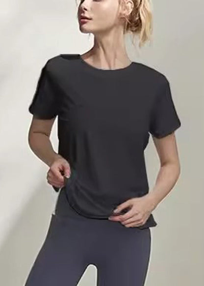 Brief White Side Open Short Sleeve Ice Silk Yoga Top