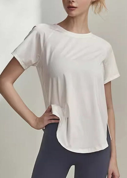 Brief White Side Open Short Sleeve Ice Silk Yoga Top