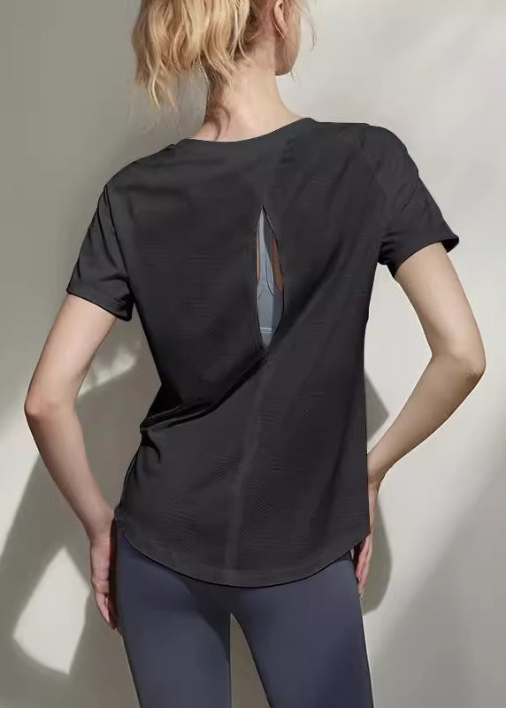 Brief White Side Open Short Sleeve Ice Silk Yoga Top