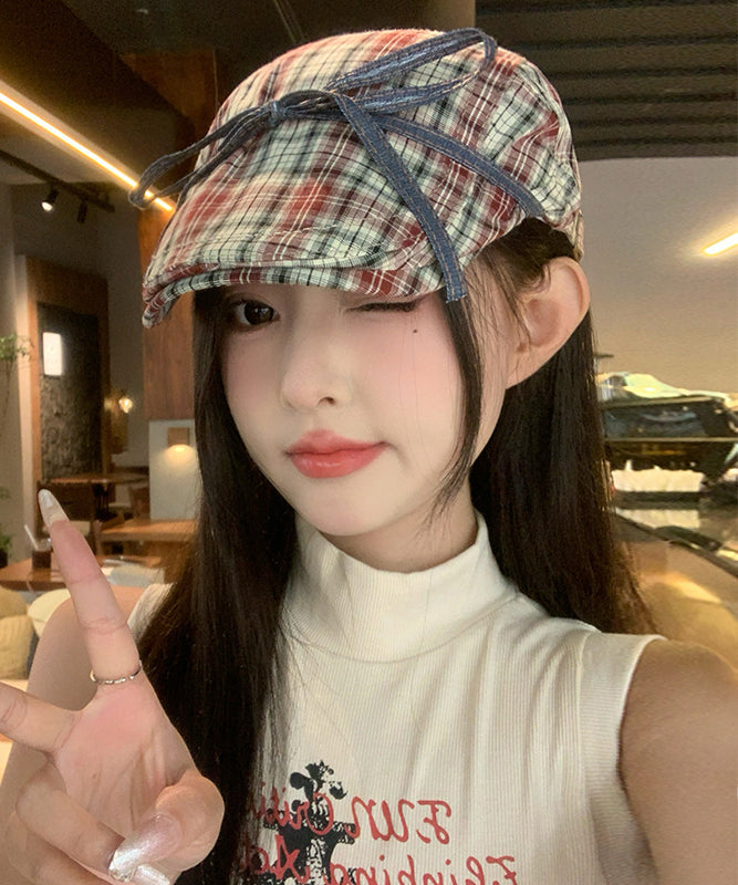 Britischer Stil, Schleife, rot kariert, vielseitiger Breton-Hut