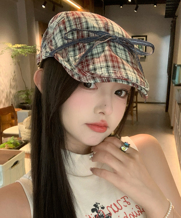 Britischer Stil, Schleife, rot kariert, vielseitiger Breton-Hut