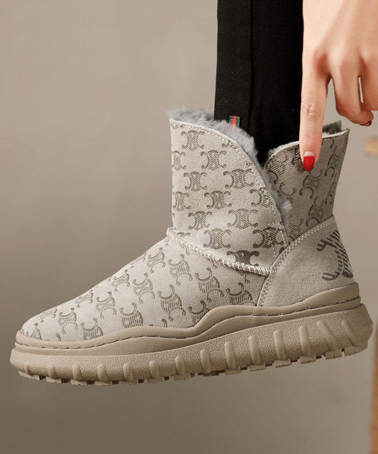 Braune Stiefel Dicke warme Fleece-Rindsleder-Leder-elegante Stiefeletten