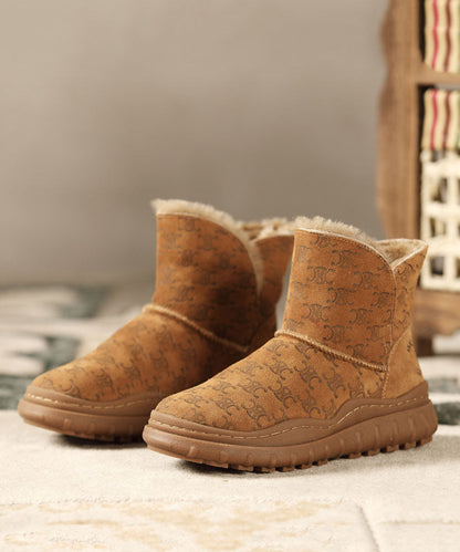 Braune Stiefel Dicke warme Fleece-Rindsleder-Leder-elegante Stiefeletten