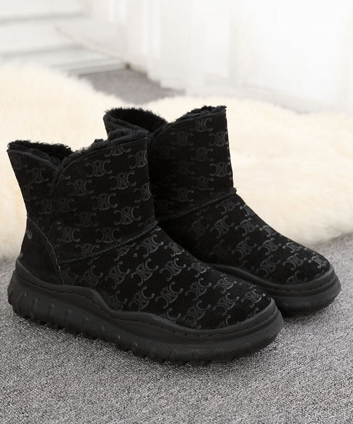 Braune Stiefel Dicke warme Fleece-Rindsleder-Leder-elegante Stiefeletten