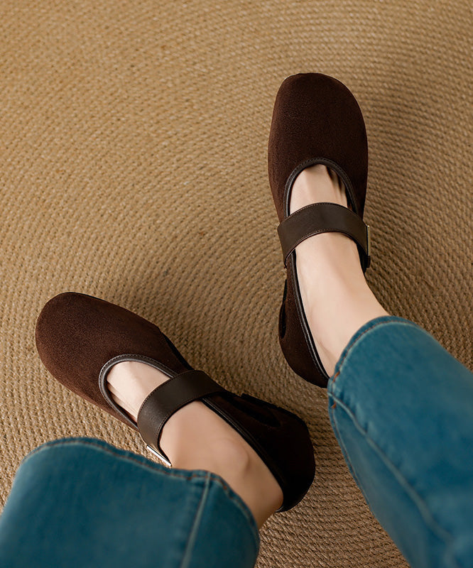 Brown Buckle Strap Splicing Suede Women Wedge Shoes