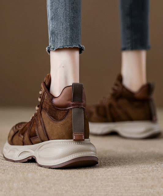 Braune, bequeme Damen-Plateau-Ballerinas mit Schnürung